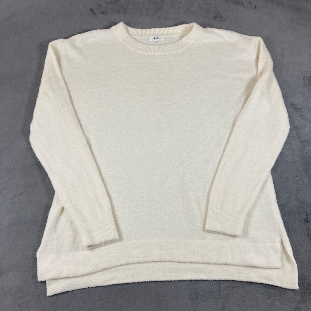 Knix Cream Textured Knit Crewneck Sweater Long Sleeve Pullover Large